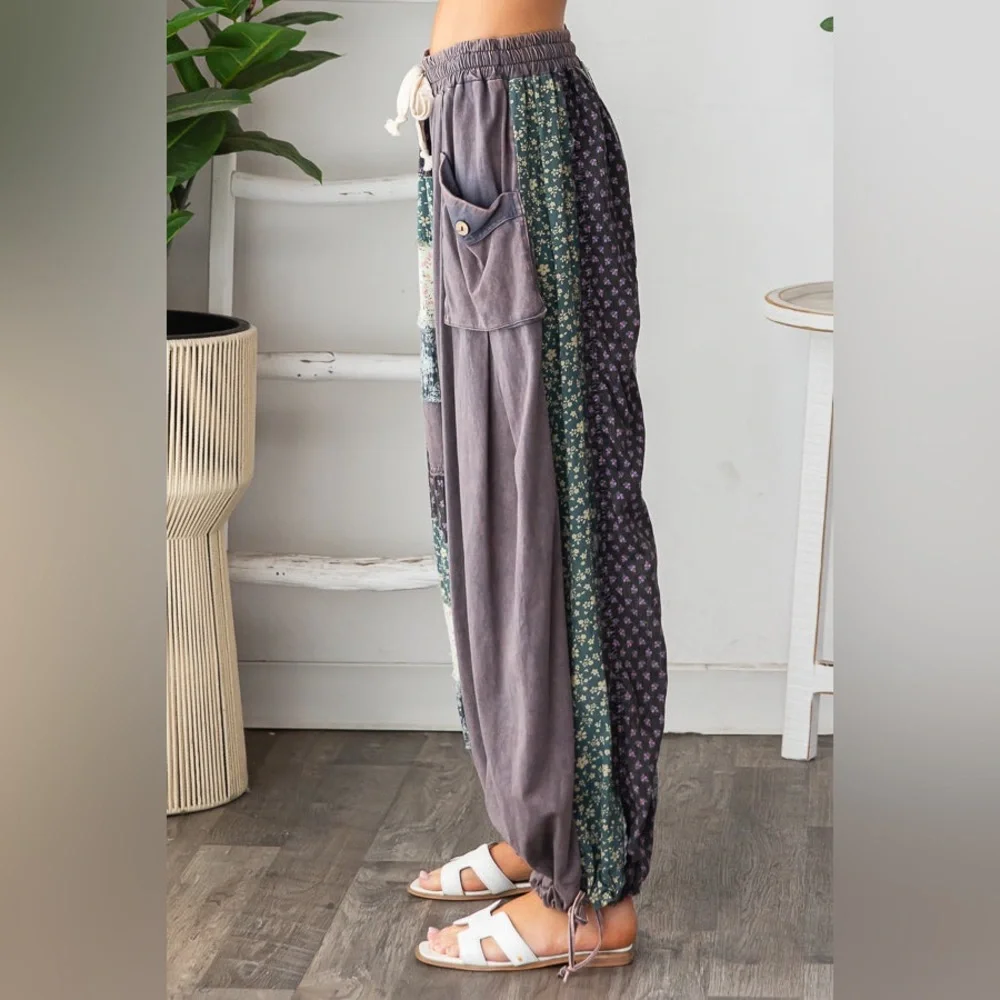 Oli & Hali Patchwork Cargo Jogger Pants in Mineral Wash Navy - Picture 7 of 9